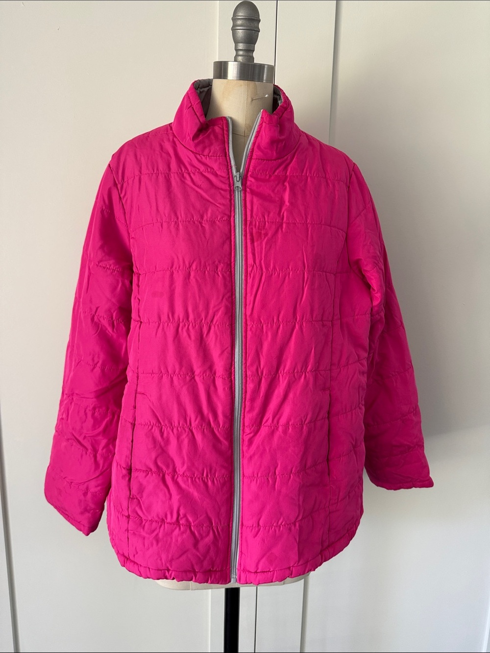 Faded Glory Bright Pink Quilted Puffer Jacket with Stand Collar